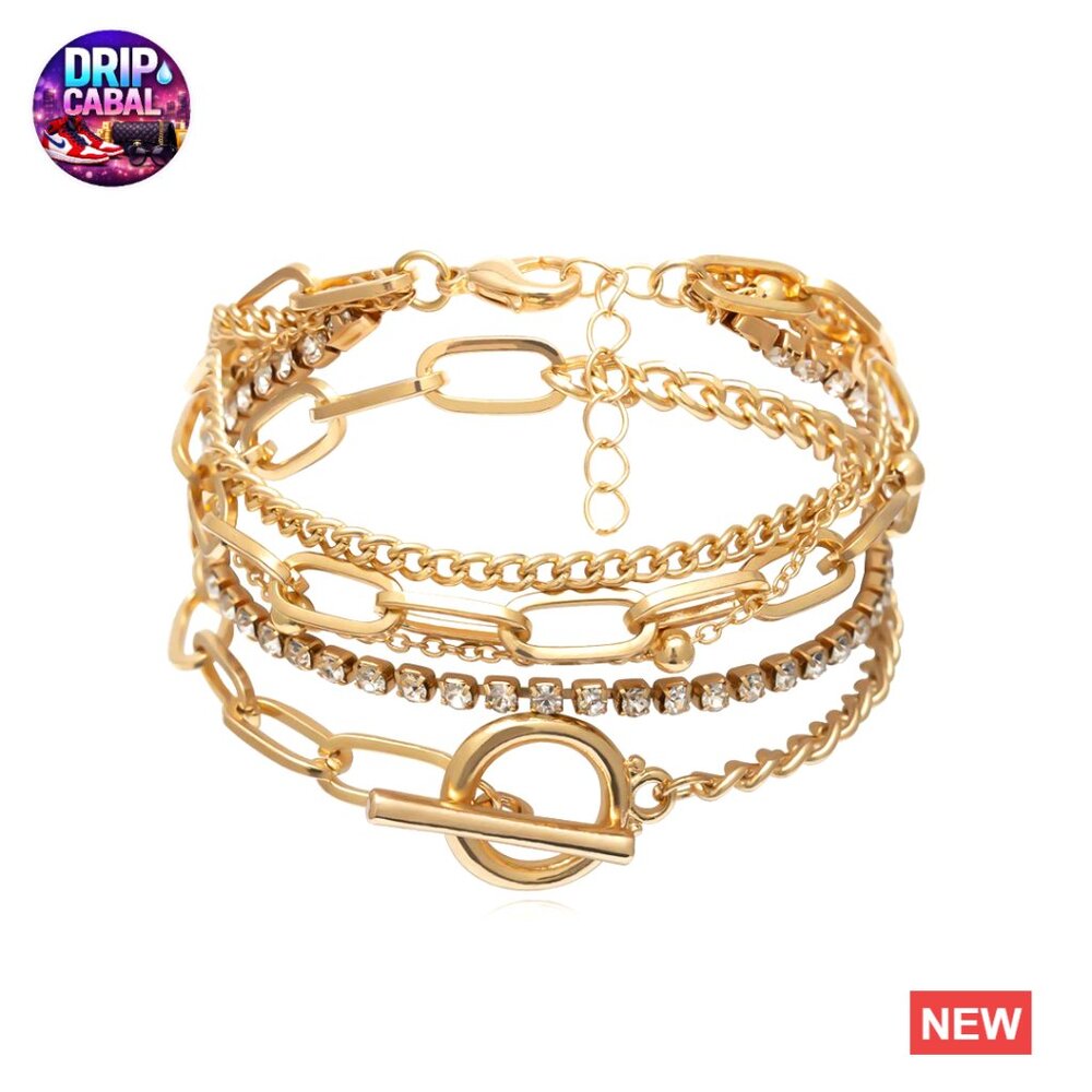 Gold Plated Stackable Bracelet Set Boho Chunky La… - image 1
